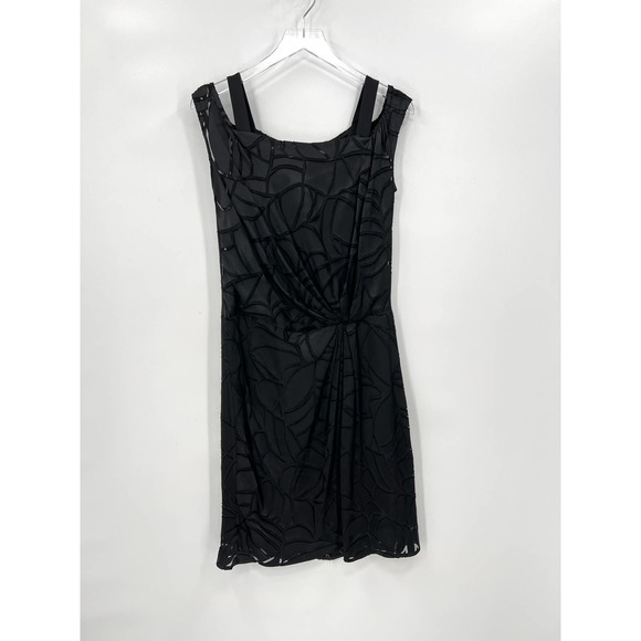 THAKOON Dress Womens Medium Black Off the Shoulder Gathered front Burn Out Satin - Picture 9 of 13